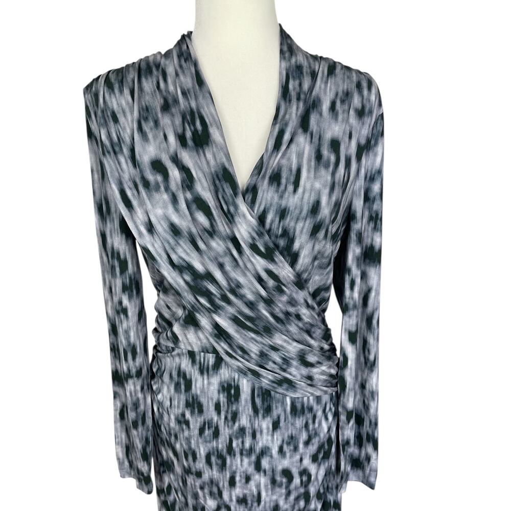 David Meister Animal Print Ruched Midi Sheath Dress Sz 14 Timeless Classic Chic - Picture 2 of 12